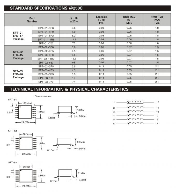 EFD Ferrite Core High Frequency Power Transformer , High Temperature