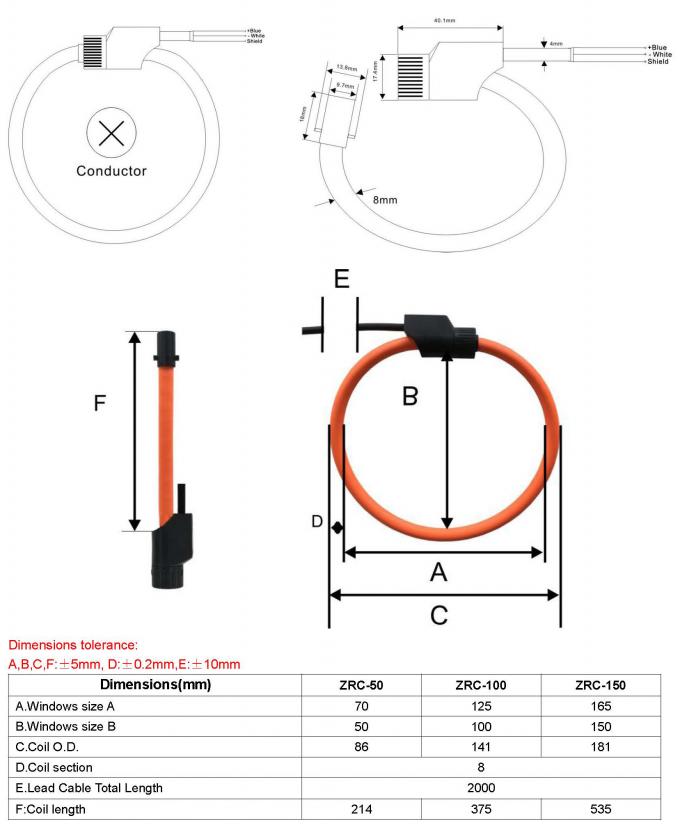 Flexible Rogowski Coil Current Transformer Single Phase 100KA High