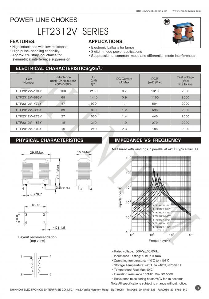 electronics Ferrite Coil 100mH Ac Line Filter Choke