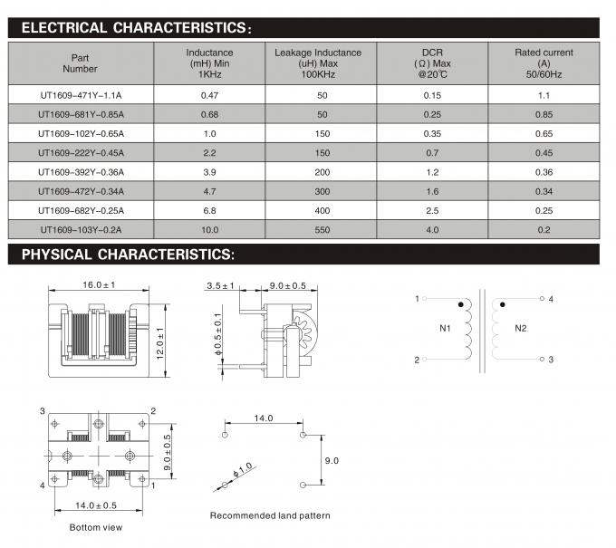 Low Frequency Attenuation Common Mode Choke Coil 50 / 60Hz
